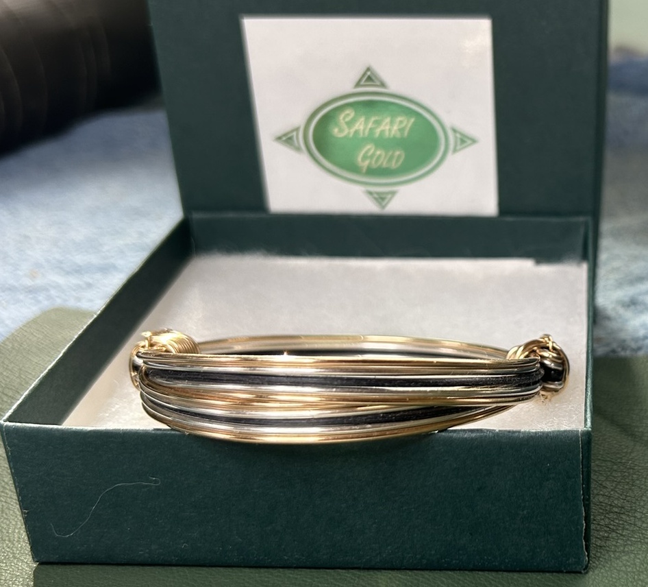 Tritone Silver, Gold, Hair Bracelet with gold knots